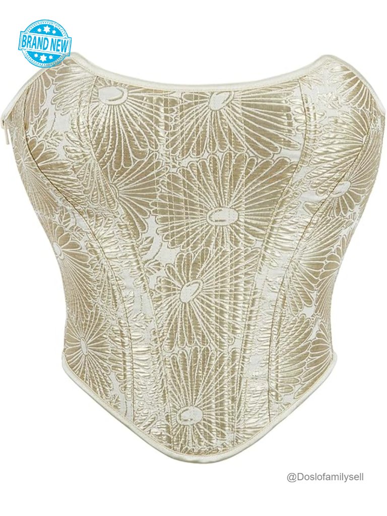Satin Corset Top Lace-Up Back Bustier Crop Top With Floral Jacquard